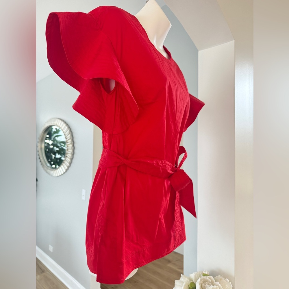 Like New Lauren Ralph Lauren Red Chic Butterfly/Flutter Sleeves & Tie Belt, S - Picture 3 of 4